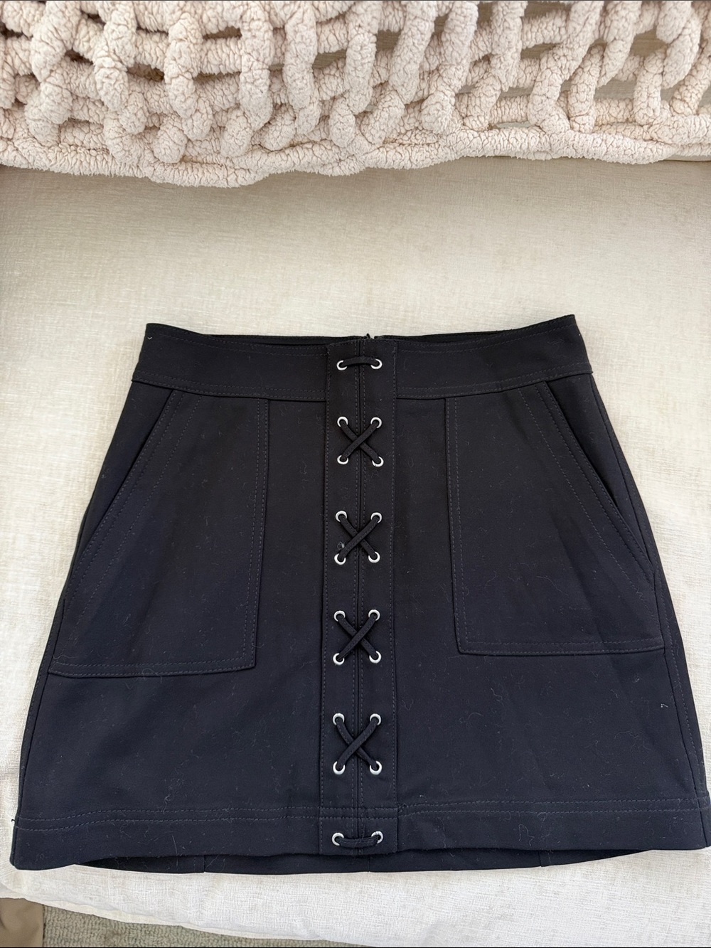 Express Black Mini Skirt with Front Lace-Up Detail